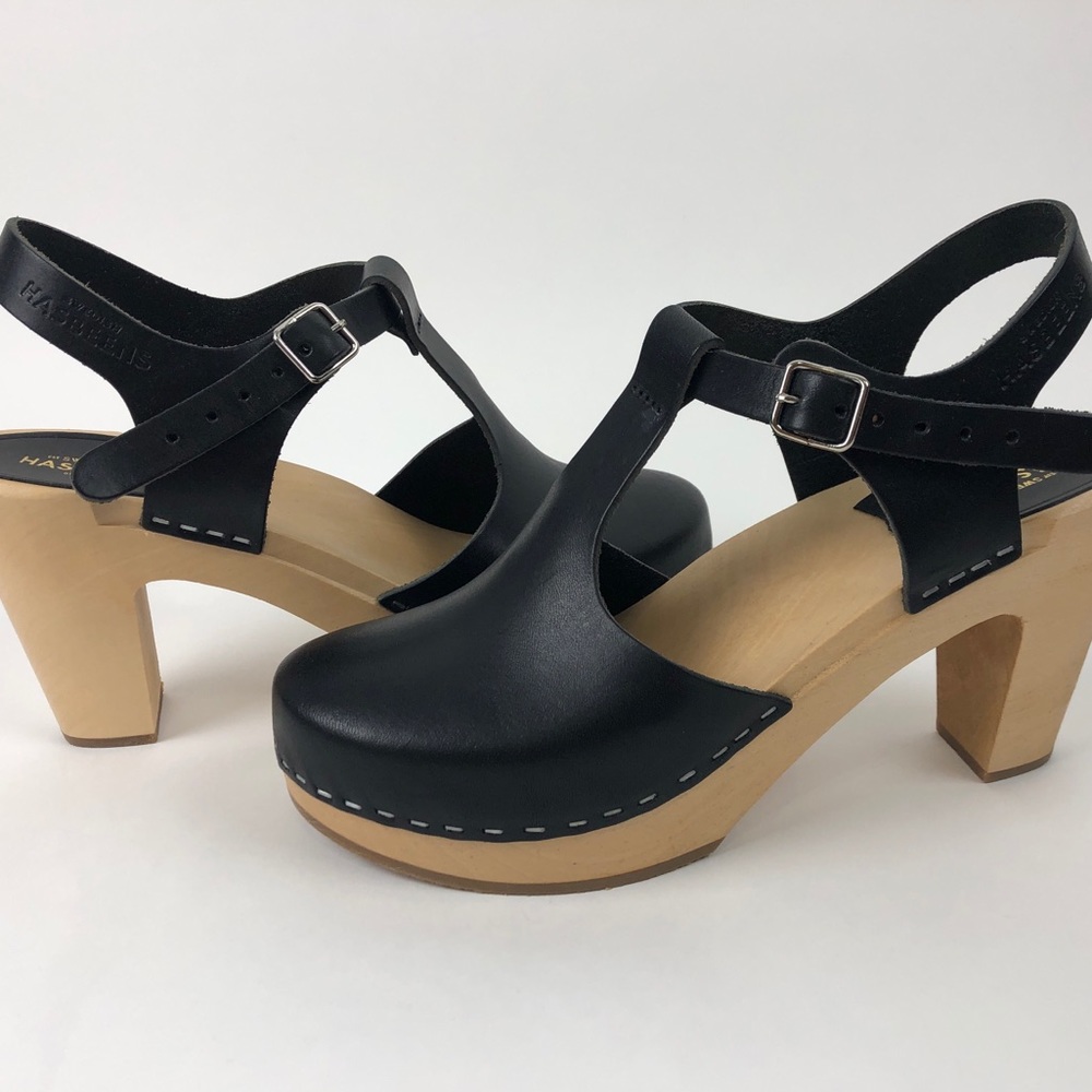 Swedish Hasbeens T-Strap Sky High Black - Picture 1 of 5